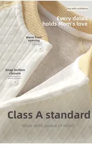 Close-up of soft ribbed knit baby bodysuit with snap closures and A-level safety fabric