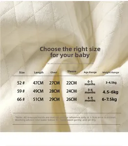 Guide des tailles pour grenouillères thermiques bébé avec mesures de 0 à 9 mois