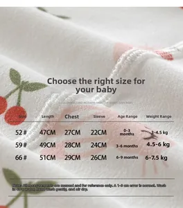 Tableau des tailles détaillé pour barboteuses bébé avec mesures de longueur et poitrine