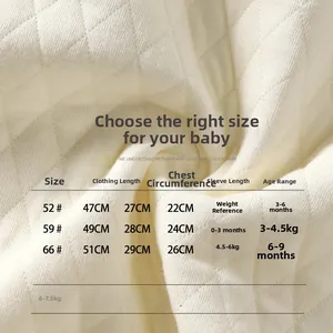 Tableau des tailles détaillé pour barboteuse matelassée nouveau-né avec guide de poids