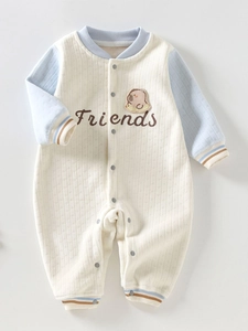 Barboteuse bébé en coton à manches longues avec broderie Friends et poignets rayés