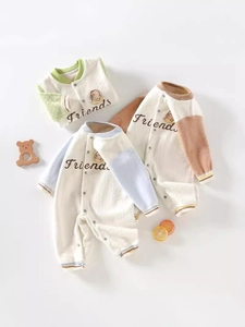 Lot de 3 barboteuses bébé en maille gaufrée à manches longues avec broderie d'ours