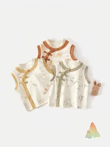 Traditional Chinese Style Baby Quilted Vest Cotton Padded Sleeveless Top Elegant Pattern Frog Button Waistcoat For Infant Toddler