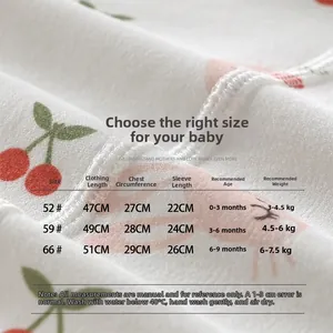 Tableau des tailles détaillé pour barboteuse bébé en coton épais avec mesures précises