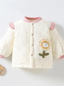 Baby Girls Quilted Cotton Jacket Fall Winter Warm Padded Cardigan Floral Applique Bear Outerwear Infant Toddler Coat