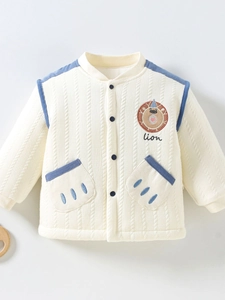 Veste Matelassée en Coton Bébé Garçon Broderie Lion Manches Longues Automne Hiver Cardigan Chaud Rembourré Outwear Haut Casual