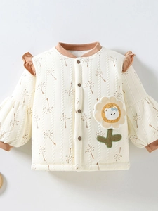 Quilted baby girls winter cardigan with floral pattern and sunflower embroidery applique
