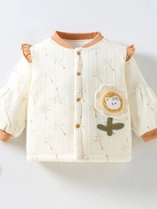 Quilted floral baby cardigan with dandelion prints and cute bear sunflower patch