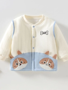 Baby Jongens Katoenen Vest Jas Cartoon Hond Patchwork Lange Mouwen Gebreide Bovenkleding Warm Casual Knoopsluiting Top