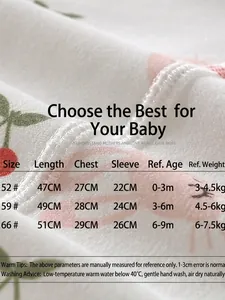 Tableau des tailles détaillé pour body bébé à manches longues avec motifs de lapins