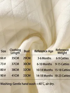 Quilted baby autumn vest size chart in cream white with soft fabric and 66 to 90 cm measurements