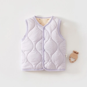 Quilted light purple windproof baby vest with warm padding and snap buttons for winter