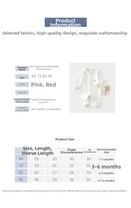 Size chart for newborn cotton rompers showing measurements for ages 1 to 12 months