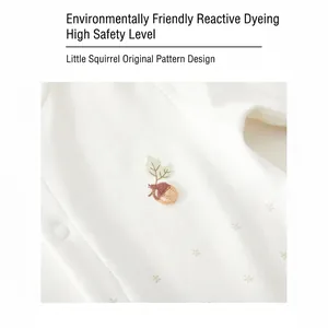 Newborn cotton butterfly bodysuit featuring soft acorn embroidery and leaf print patterns