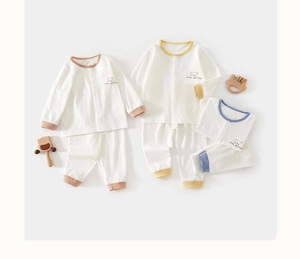 Detailed macro view of cotton waffle fabric baby set with bear embroidery and buttons