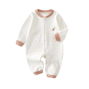 Newborn long sleeve organic cotton romper with acorn embroidery and pink star patterns