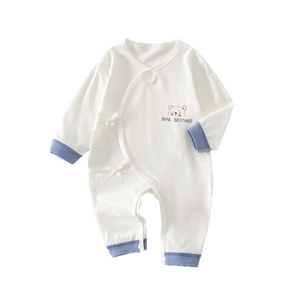 Combinaison respirante pour bébé en coton à manches longues avec imprimé ours mignon