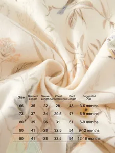 Guide des tailles pour barboteuse bébé en coton de style chinois avec mesures