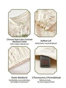 Barboteuse bébé en coton de style chinois avec col montant et détails de volants