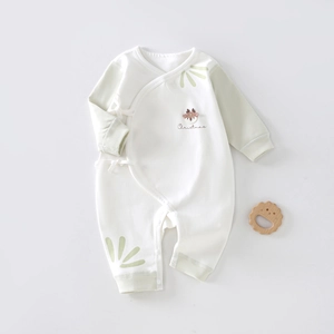Newborn long sleeve cotton romper with Christmas reindeer print and light green trim