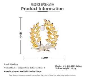 Detailed technical drawing of wheat wreath brooch with 51mm by 45mm dimensions