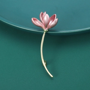 Elegant Magnolia Flower Enamel Brooch Pin For Women Copper Zirconia Floral Corsage Chinese Style Scarf Buckle Accessory