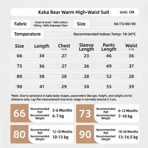 Tableau des tailles pour ensemble thermique bébé en coton avec mesures détaillées