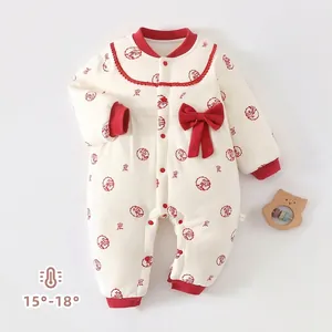 Cute Thickened Cotton Padded Long Sleeve Baby Jumpsuit Printed Infant Romper Warm Winter Spring Clothes Newborn Boys Girls