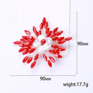 Handmade red crystal and white pearl floral brooch pin for elegant fashion styling