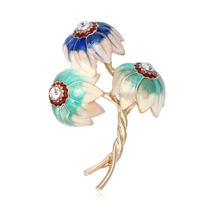 Vintage Enamel Flower Brooch For Women Elegant Alloy Rhinestone Floral Pin For Suit Dress Fashion Accessories Jewelry Gift