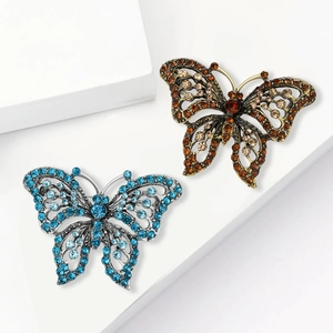Exquisite alloy butterfly brooches with rhinestones in silver and gold finishes