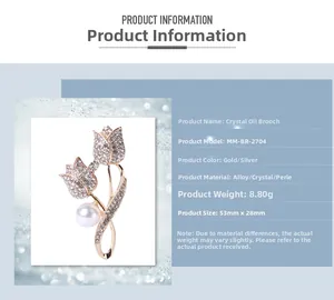 Tableau des tailles détaillé pour broche tulipe avec perles et strass incrustés