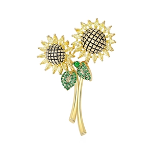 Elegante Zonnebloem Brosche voor Vrouwen Koper Micro Ingelegde Gele Strass Bloem Pin Kleding Accessoire Sieraden