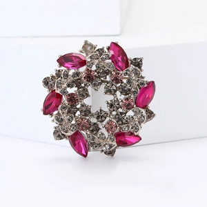 Elegant vintage rhinestone wreath brooch with rose red crystals and silver alloy base
