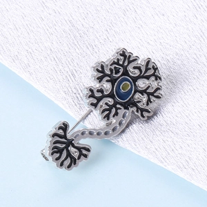 Creative silver neuron cell brooch with blue enamel inlay and secure pin clasp closure