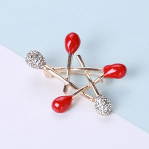 Creative Matchstick Five-Pointed Star Alloy Rhinestone Brooch Vintage Enamel Pin For Women Suit Coat Sweater Jewelry Gift