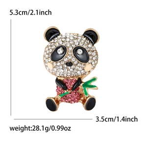 Cute panda brooch with rhinestones and green enamel bamboo, height 5.3cm width 3.5cm