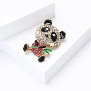 Cute panda brooch with sparkling rhinestones and green bamboo leaves for women suit