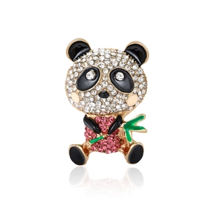Cute Panda Brooch Alloy Rhinestone Inlaid Pin For Women Suit Coat Fashion Jewelry Animal Accessory Decorative Gift