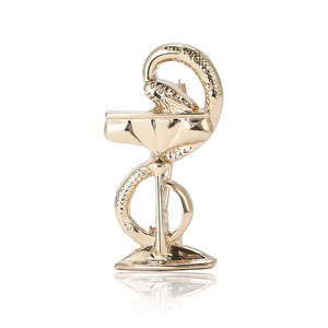Vintage golden snake and chalice brooch pin for medical suits with detailed engraving