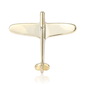 Polished gold airplane brooch pin for suits with glossy metallic mirror finish for men