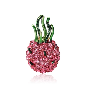 Modische Drachenfrucht-Brosche mit rosa Kristallen und grünen Metallblättern