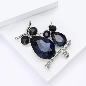 Set di spille a forma di gufo con cristalli blu scuro e lega d'argento su supporto