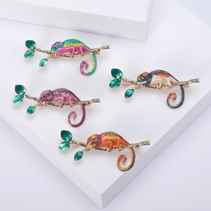 Broche Caméléon en Alliage Artistique Émail Coloré Épingle Animale pour Femmes Manteau Costume Robe Accessoires Bijoux Cadeau