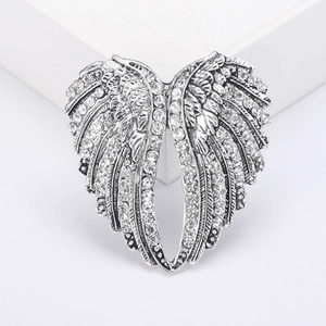 Spilla cuore ali di angelo argento retrò con strass scintillanti per abbigliamento moda
