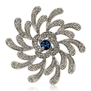 Mode Voll Strass Blume Brosche Für Damen Legierung Blau Kristall Spiral Blütenblatt Korsett Pin Elegante Anzug Mantel Zubehör