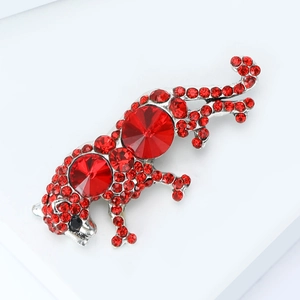 Exquisite handmade leopard brooch with red rhinestones and silver alloy base