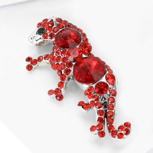 Exquisite handmade leopard brooch with silver alloy and ruby red crystal rhinestones