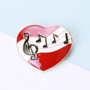 Broche Rétro en Alliage Cœur Note de Musique Émail Goutte d'Huile Épingle Symbole Musical pour Costume Pull Bijoux Femme