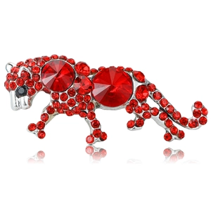 Exquisite Rhinestone Leopard Brooch For Men Retro Antique Silver Red Crystal Animal Shaped Pin Fashion Suit Accessories
